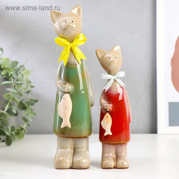 Сувенир керамика Сувенир керамика "Две кошечки с рыбкой" набор 2 шт 24,5х6х5, 19х5х4,5 см
