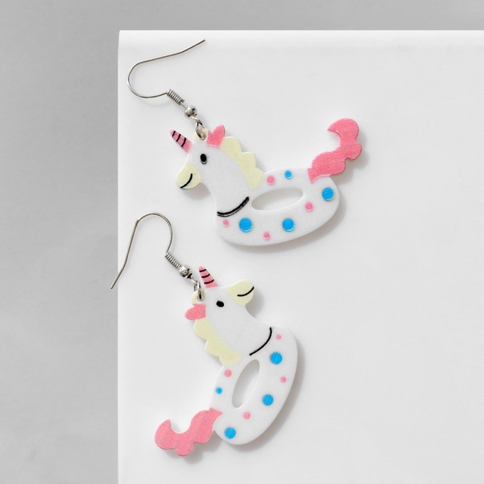 Серьги акрил &laquo;Единороги&raquo;, цветные в серебре