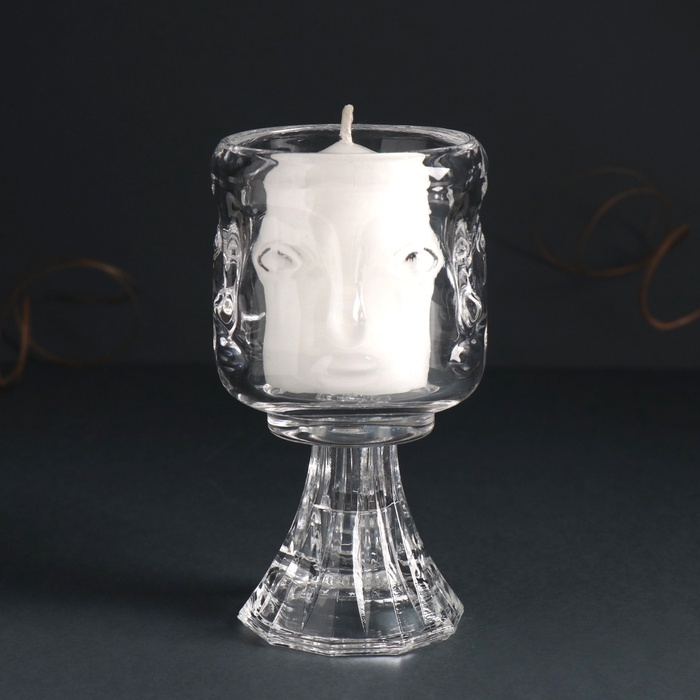 Подсвечник стекло на 1 свечу d=5 см Подсвечник стекло на 1 свечу d=5 см "Лица" прозрачный 7х7х12,5 см