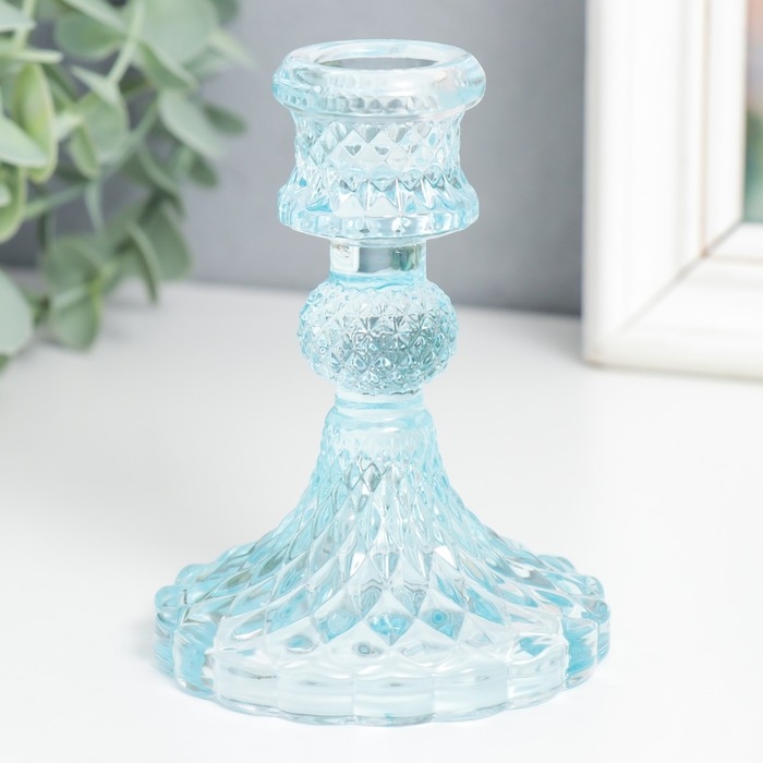 Подсвечник стекло на 1 свечу Подсвечник стекло на 1 свечу "Женева" d-2,2 см голубой 10,5х7,7х7,7 см