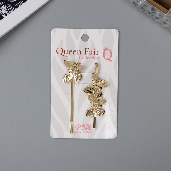 Невидимка для волос  Невидимка для волос "Одри" (набор 2 шт) бабочка, 6 см, золото