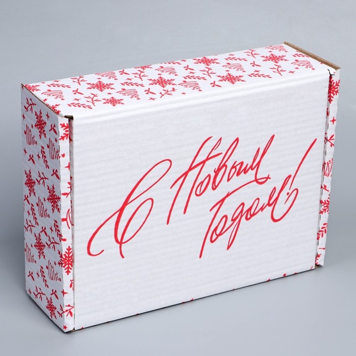 Коробка новогодняя складная «С новым годом», белый, 27 х 21 х 9 см, Новый год Коробка новогодняя складная «С новым годом», белый, 27 х 21 х 9 см, Новый год