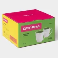 Кружки Доляна &laquo;Палитра&raquo;, 350 мл, набор 4 шт., фарфор, белые, зелёные
