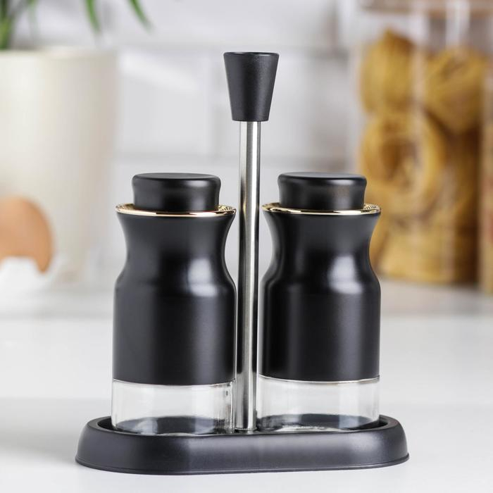 Набор для специй из стекла на подставке &laquo;Эстель&raquo;, 120 мл, 15&times;8&times;17,5 см, 2 шт, цвет чёрный