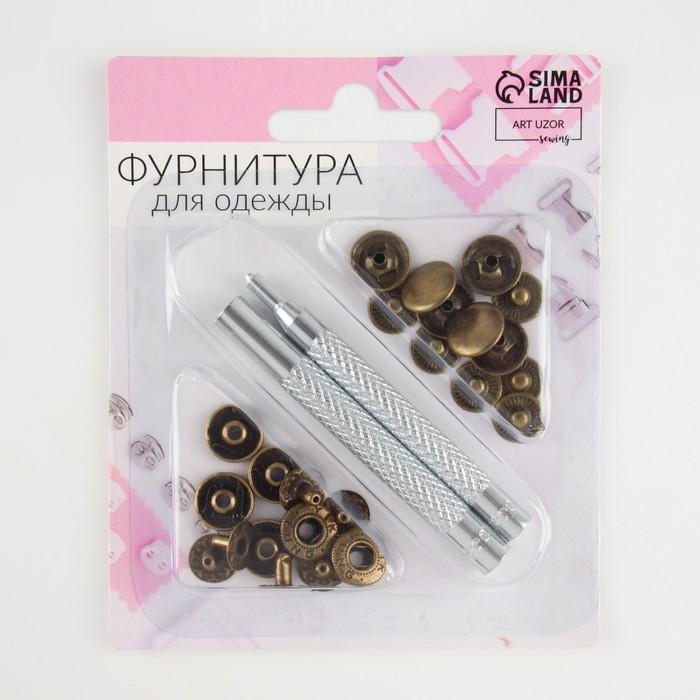 Кнопки установочные, Альфа (S-образные), d = 13 мм, 6 шт, с установщиком, цвет антик Кнопки установочные, Альфа (S-образные), d = 13 мм, 6 шт, с установщиком, цвет антик