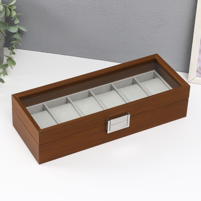 Шкатулка дерево под часы 6 отделений  Шкатулка дерево под часы 6 отделений "Коричневая" 8х31х11 см