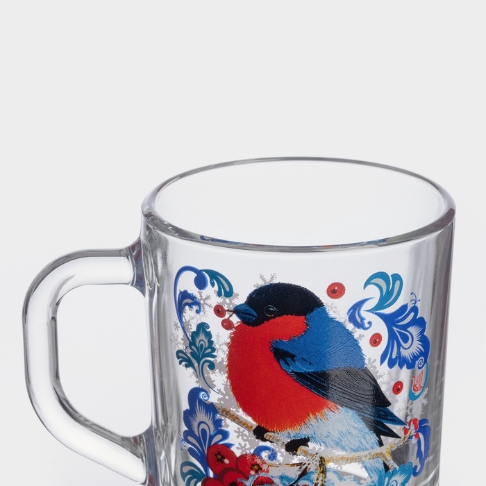 Кружка стеклянная для чая «Снегири на рябине», 200 мл
