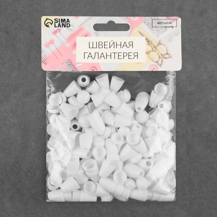 Набор наконечников для шнура, d = 4 мм, 20 × 12 мм, 100 шт, цвет белый Набор наконечников для шнура, d = 4 мм, 20 × 12 мм, 100 шт, цвет белый