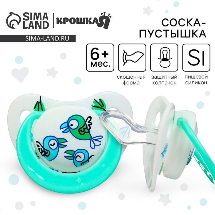 Соска - пустышка ортодонтическая «Птички», +6 мес., цвет зеленый Соска - пустышка ортодонтическая «Птички», +6 мес., цвет зеленый