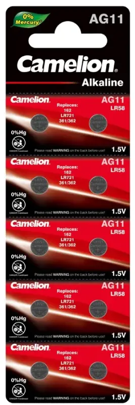 Батарейка Camelion G11/LR721/LR58/362A/162 BL10 Alkaline 1.5V (10/100/3600) Батарейка Camelion G11/LR721/LR58/362A/162 BL10 Alkaline 1.5V (10/100/3600)