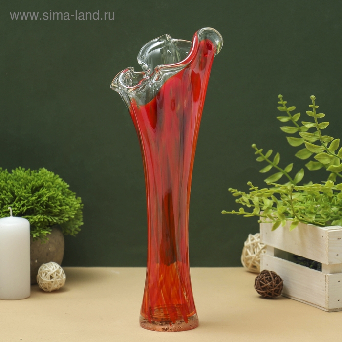 Ваза "Волна" 28 см, красно-марганцевая