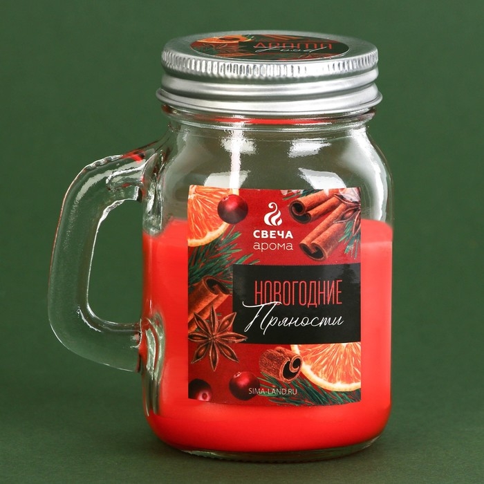 Новогодняя свеча в банке с ручкой «Пряности», корица Новогодняя свеча в банке с ручкой «Пряности», корица