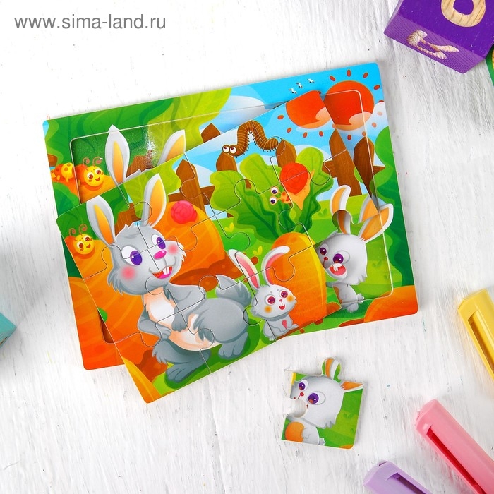 Пазл «Зайки» 12 элементов, 0,4×14,5×11 см Пазл «Зайки» 12 элементов, 0,4×14,5×11 см