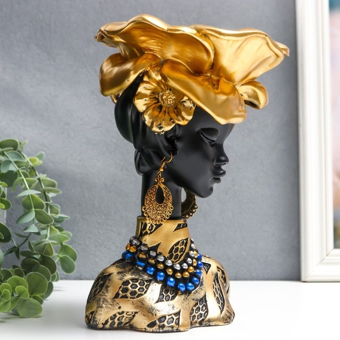 Сувенир полистоун бюст подставка Сувенир полистоун бюст подставка "Девушка из Африки" чёрный с золотом 23х15х15 см