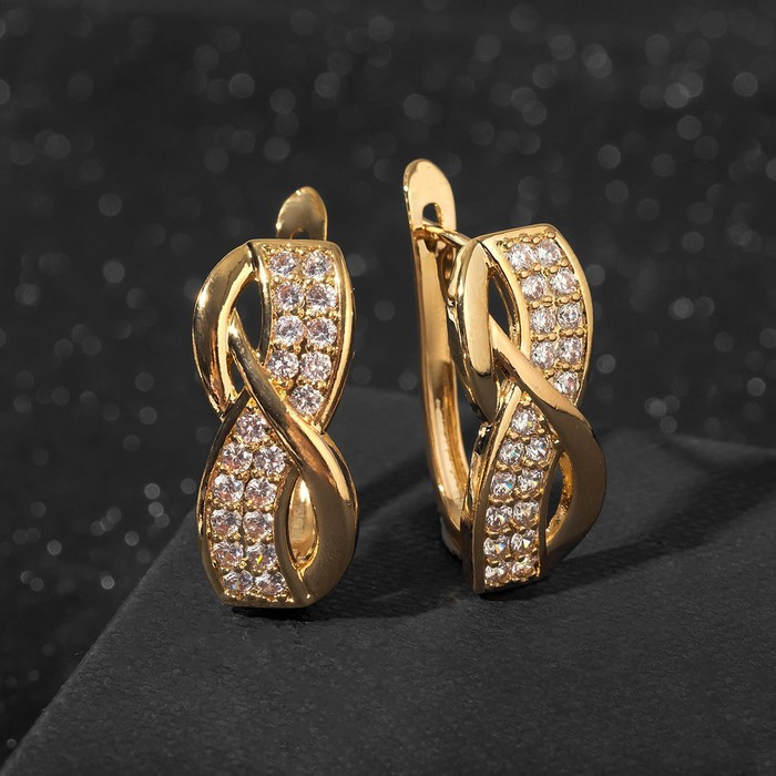 Серьги со стразами &laquo;Магия&raquo; бесконечность, цвет белый в золоте