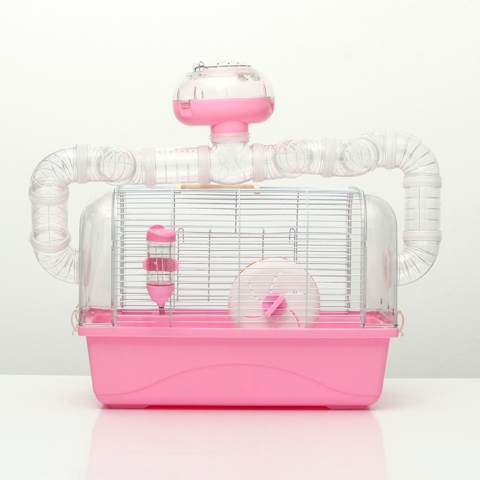 Клетка для грызунов с туннелем, выносным домиком и наполнением, 47 х 30 х 38, см, розовая Клетка для грызунов с туннелем, выносным домиком и наполнением, 47 х 30 х 38, см, розовая