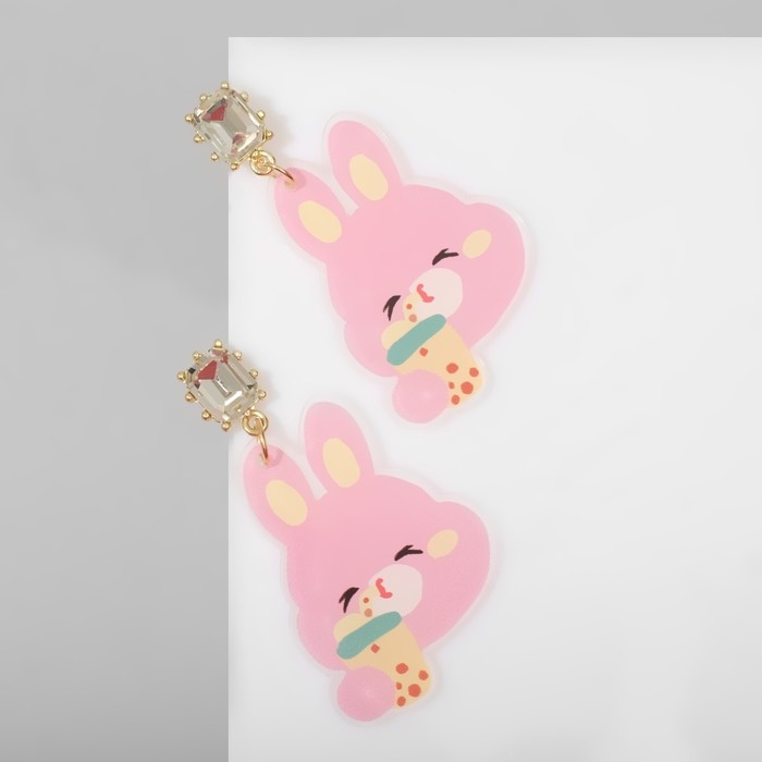 Серьги пластик «Зайки» с цветочком, цветные в золоте Серьги пластик «Зайки» с цветочком, цветные в золоте