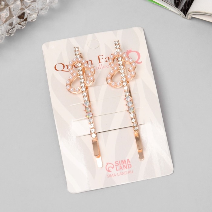 Невидимка для волос "Глория" (набор 2 шт) бабочка, 6 см, розовое золото