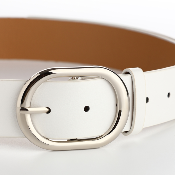 Ремень женский, ширина 4 см, винт, пряжка металл, цвет белый