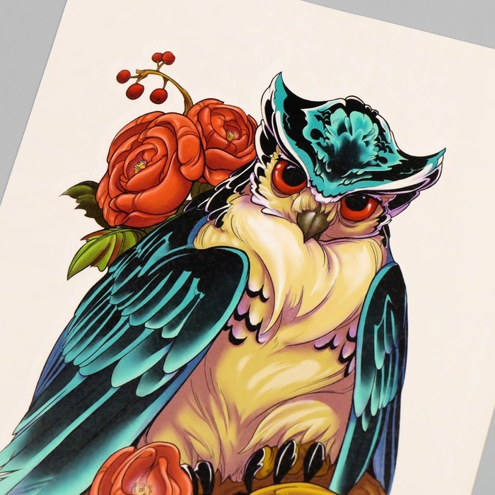 Татуировка на тело цветная Татуировка на тело цветная "Сова в пионах" 26,1х14,6 см