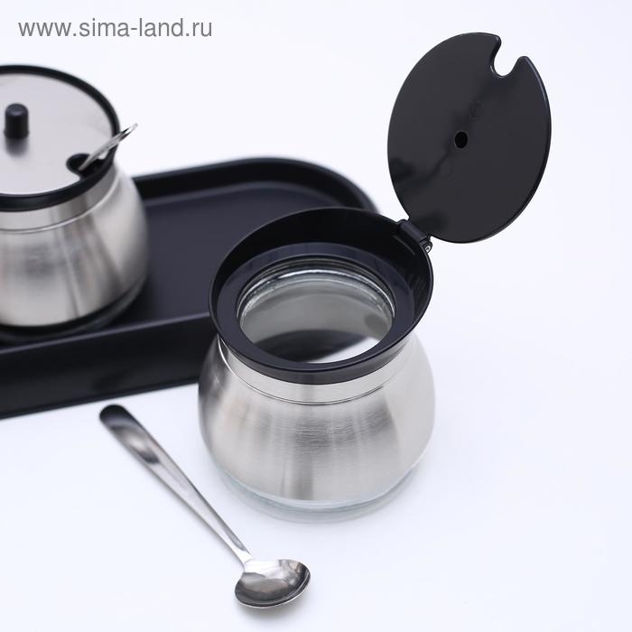 Набор стеклянных банок для сыпучих продуктов «Сияние», 31×12×12 см, на подставке, 3 шт, цвет чёрный