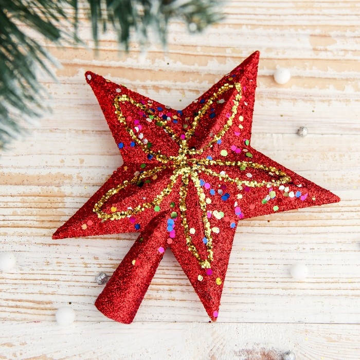 Наконечник Наконечник "Звезда" блеск и конфетти 13,5х14,5 см, красный