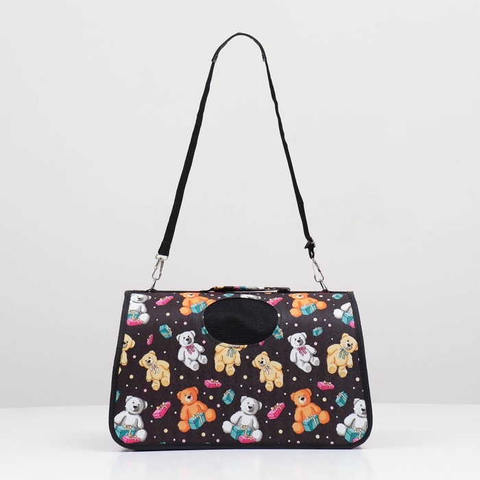 Сумка-переноска каркасная Сумка-переноска каркасная "Медведи на черном фоне", размер M, 40 х 21 х 27 см
