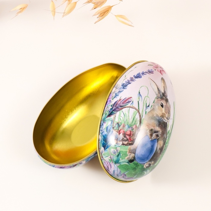 Шкатулка металл яйцо Шкатулка металл яйцо "Пасхальный зайка в траве с яичком" 7х6,5х11 см