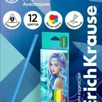 Карандаши 12 цветов, ErichKrause Aquamarine, пластиковые, трехгранные, с точилкой