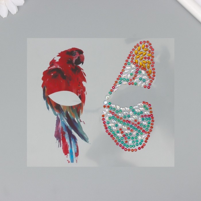 Наклейка пластик стразы Наклейка пластик стразы "Крыло бабочки и попугай" 16х17 см