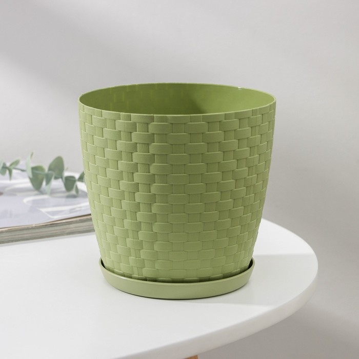 Горшок для цветов с поддоном «Ротанг», 1,2 л, цвет оливковый Горшок для цветов с поддоном «Ротанг», 1,2 л, цвет оливковый