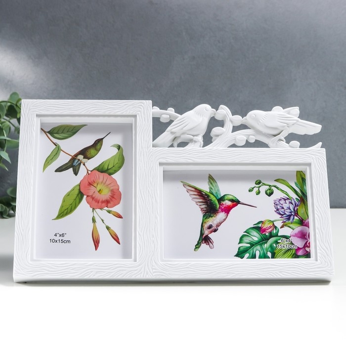 Фоторамка пластик на 2 фото 10х15 см Фоторамка пластик на 2 фото 10х15 см "Птицы на веточке" белая 17,5х29,5 см