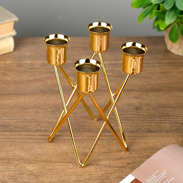 Подсвечник металл на 4 свечи Подсвечник металл на 4 свечи "Треугольники" золото 14х9х9 см
