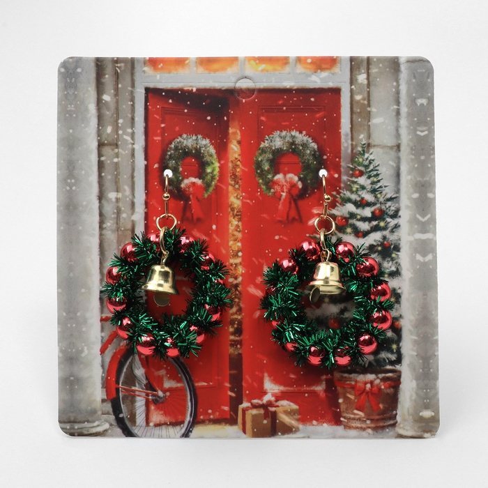 Новый год! Серьги «Новогодние» венок, зёлено-красный в золоте Новый год! Серьги «Новогодние» венок, зёлено-красный в золоте