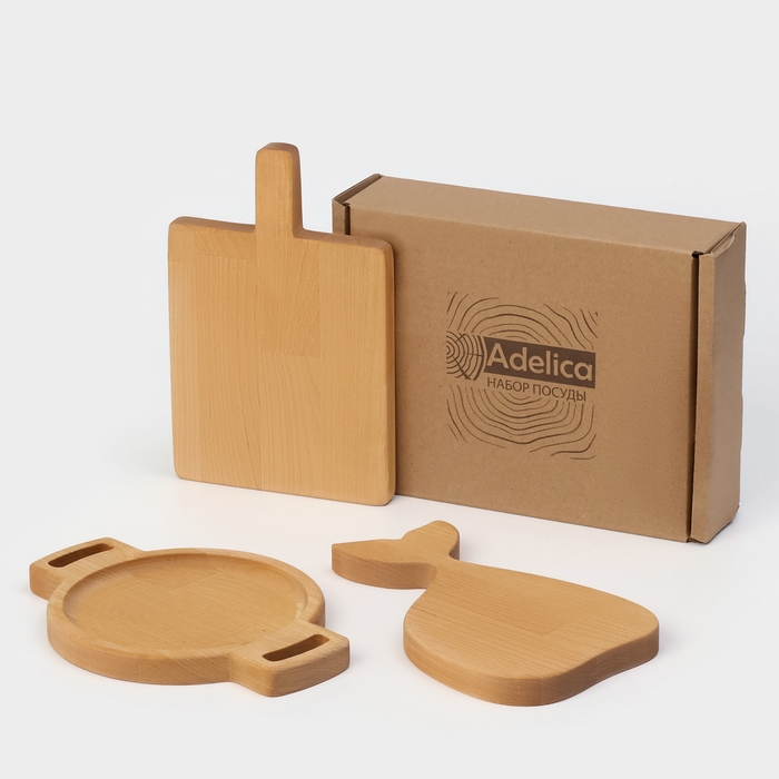 Подарочный набор деревянной посуды Adelica, доска разделочная и для подачи 3 шт, берёза Подарочный набор деревянной посуды Adelica, доска разделочная и для подачи 3 шт, берёза
