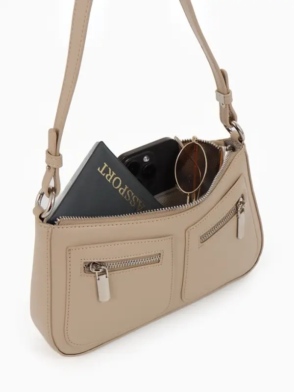 Сумка женская багет TEXTURA на молнии, 21&times;6&times;13 см, бежевая