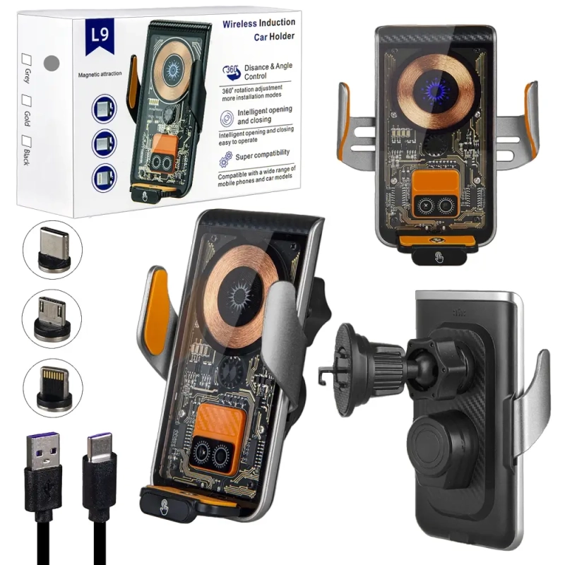 Автомобильное беспроводное зарядное устройство L9 серый