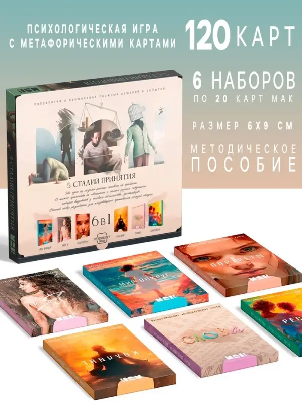 Психологическая игра &laquo;5 стадий принятия&raquo;, 16+, 6 наборов карт, 1 набор - 20 карт