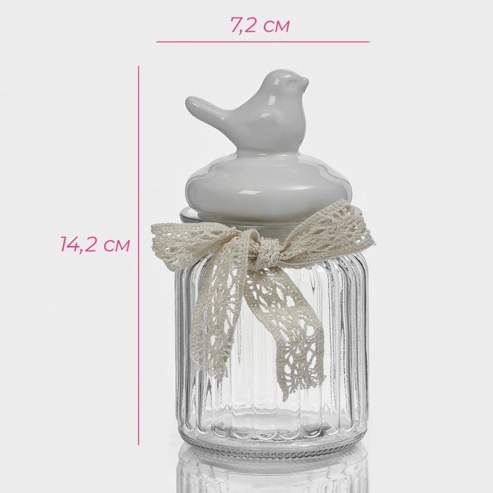 Банка стеклянная для сыпучих продуктов с керамической крышкой «Птичка», 300 мл, цвет белый Банка стеклянная для сыпучих продуктов с керамической крышкой «Птичка», 300 мл, цвет белый