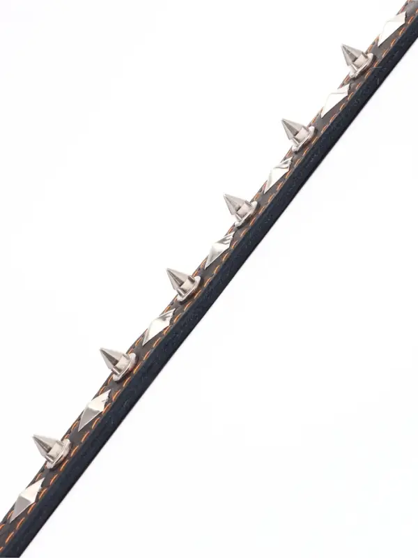 Ошейник кожаный двухслойный шипованный, 63&times;3 см, ОШ 40-55 см, чёрный