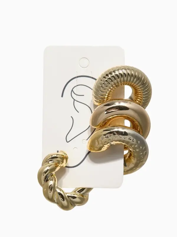 Набор серьга и каффы &laquo;Бублики&raquo;, набор 4 шт. цвет золото