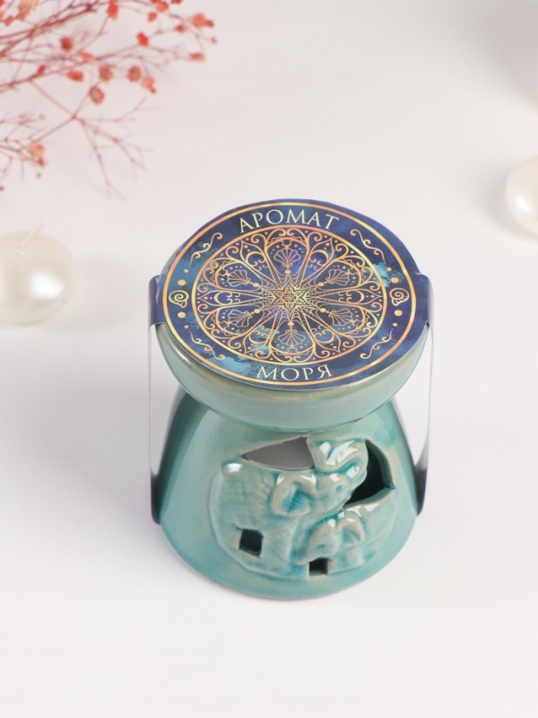 Набор: аромалампа для эфирных масел, мелтсы из воска ароматические «Слон со слонёнком», бирюза, 10×10×9 см Набор: аромалампа для эфирных масел, мелтсы из воска ароматические «Слон со слонёнком», бирюза, 10×10×9 см