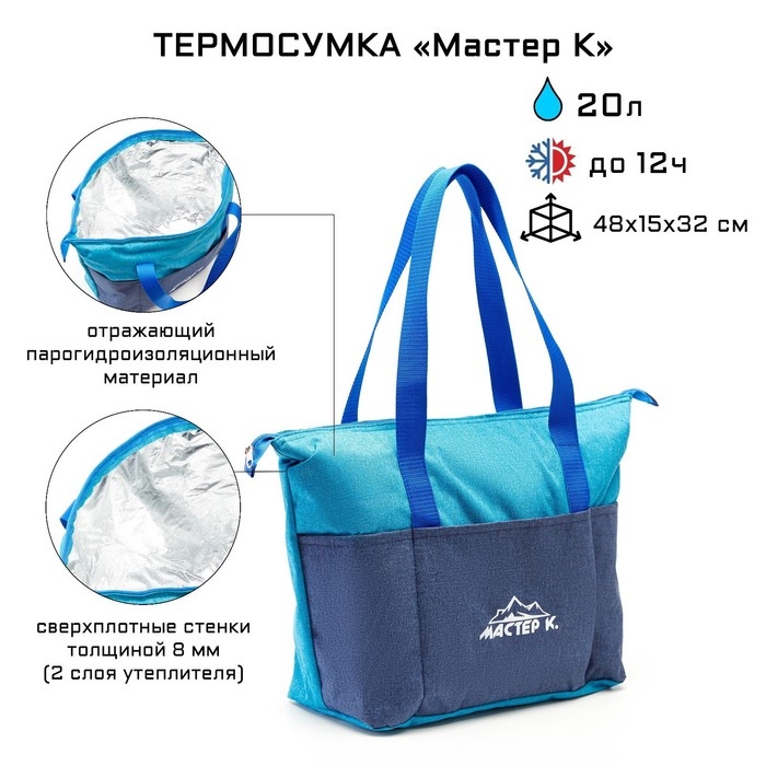 Термосумка, 20 л,  Термосумка, 20 л, "Мастер К", 48 х 15 х 32 см, голубая