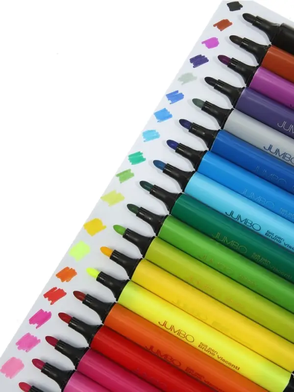 Фломастеры 18 цветов BRIGHT COLORS JUMBO, утолщенные, в пластиковом пенале