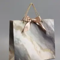 Пакет подарочный "Мрамор" , с бантиком , 35 х 30 х 10 см