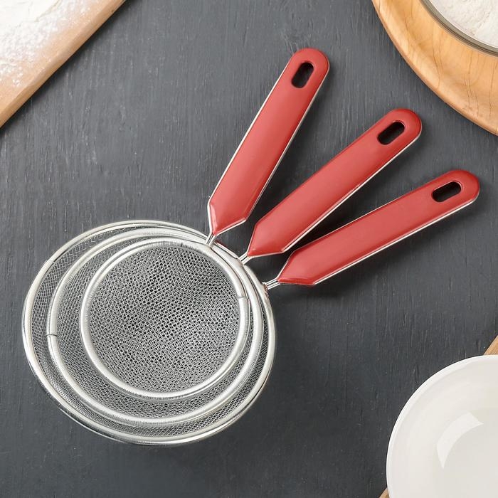 Набор сит, 3 шт, d=8 см, d=10 см, d=11,7 см, цвет красный Набор сит, 3 шт, d=8 см, d=10 см, d=11,7 см, цвет красный