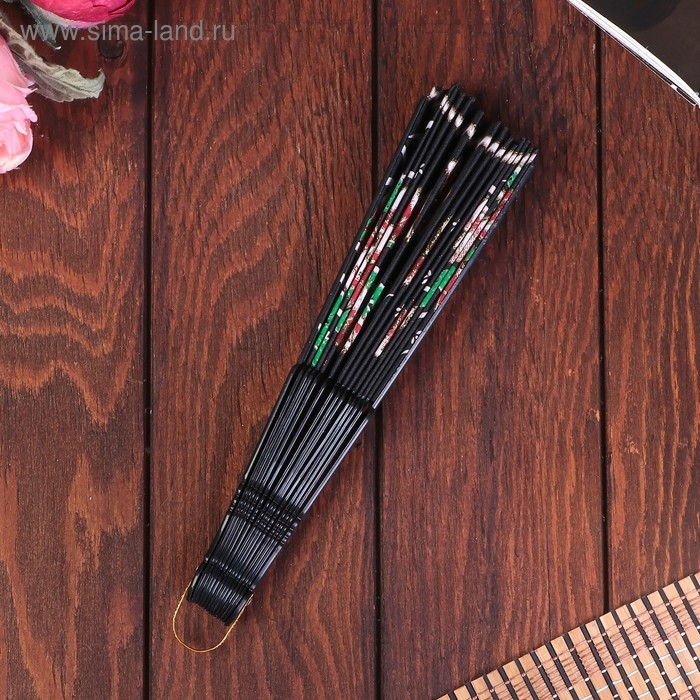 Веер пластик, текстиль  Веер пластик, текстиль "Полевые цветы" блёстки золото МИКС 23 см