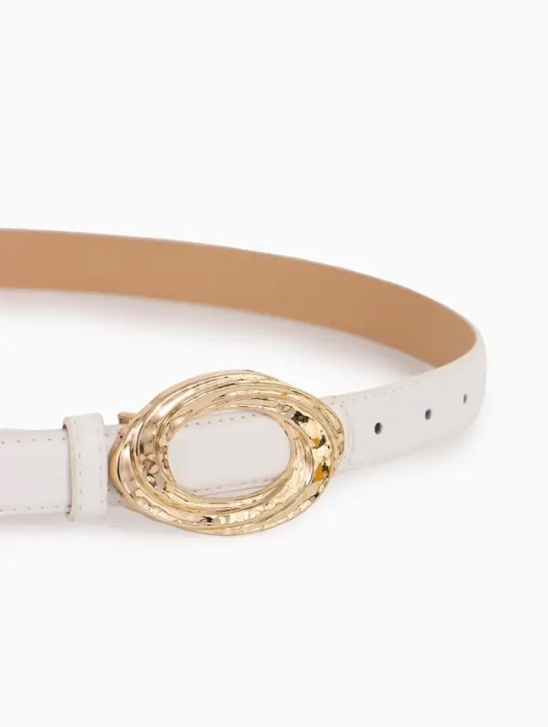 Ремень женский тонкий, 110&times;2.4 см, золотистая пряжка металл, белый