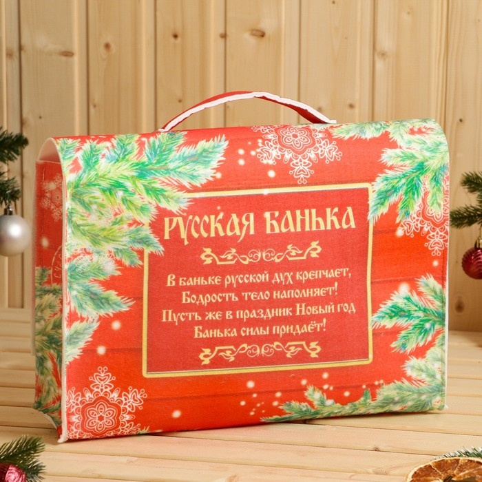 Банный набор в портфеле  Банный набор в портфеле "С новым годом", красный