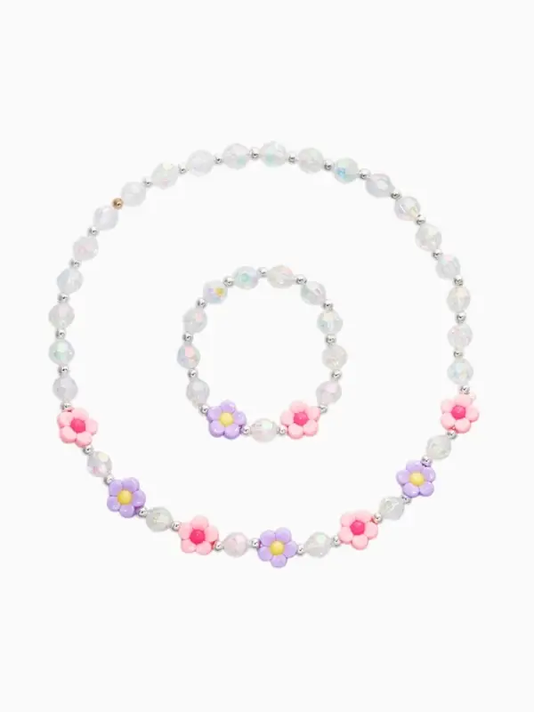 Набор детских украшений &laquo;Выбражулька. Цветы, кристаллы&raquo;, 2 предмета: бусы 35 см, браслет d=6 см, фиолетовый, розовый